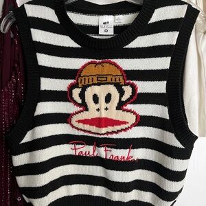 striped paul frank monkey vest sweater black and white medium